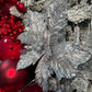 Silver Grey Glittered Velvet Poinsettia Flower Christmas Pick Set of 3
