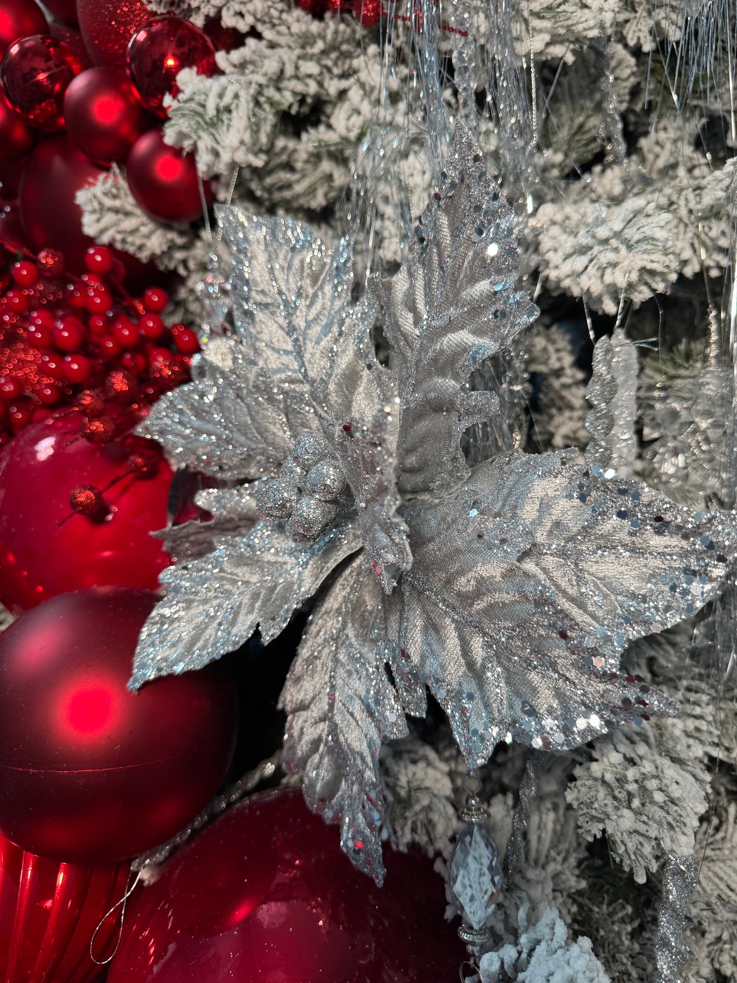 Silver Grey Glittered Velvet Poinsettia Flower Christmas Pick Set of 3