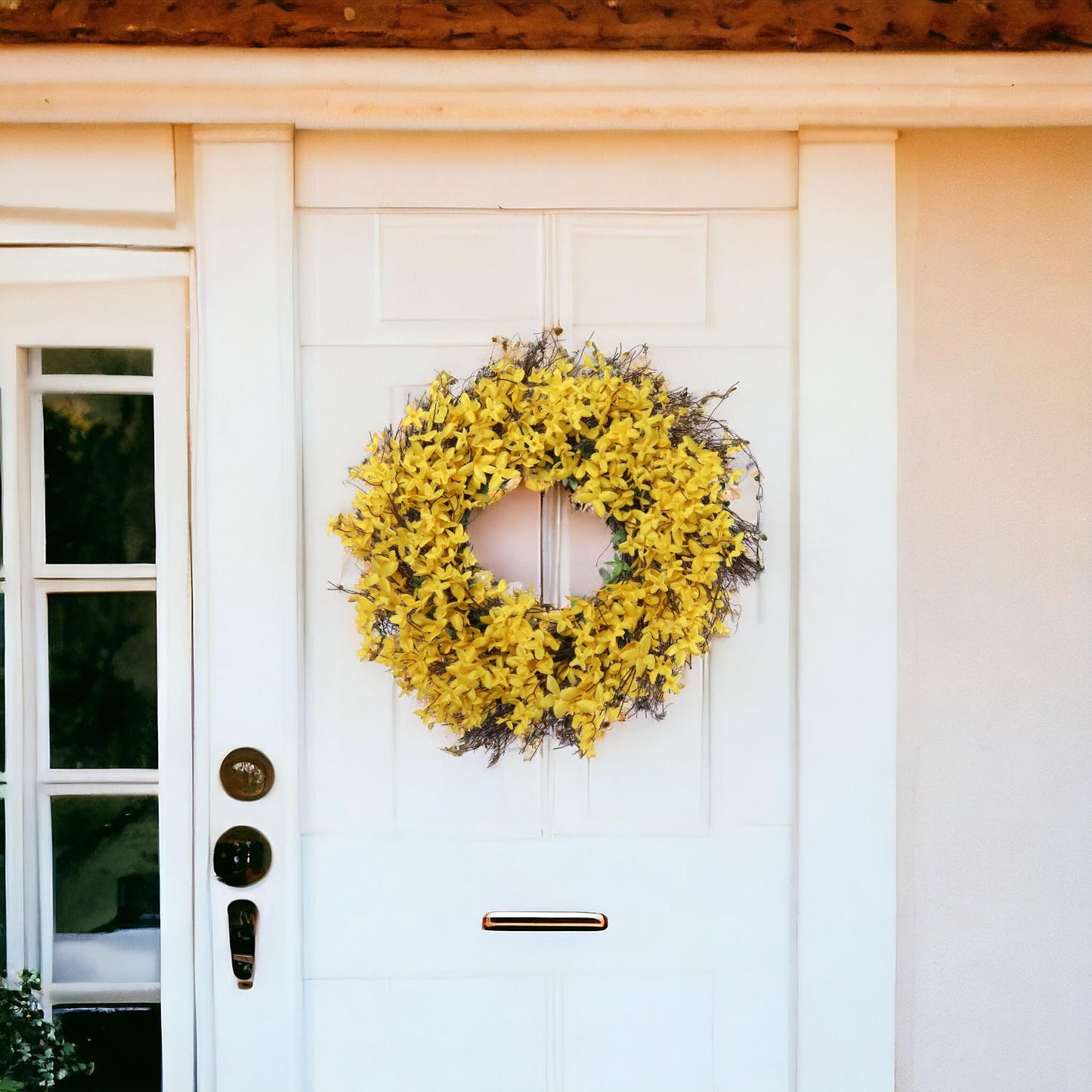 LOLITA ARTIFICIAL YELLOW FORSYTHIA WREATH 22" Indoor Outdoor use Spring Summer and Fall