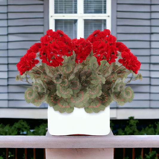 FLORIANA RED ARTIFICIAL GERANIUM FLOWER BUSH Indoor and Outdoor use High quality Flowers 2Pk