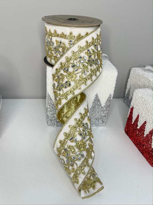 Velvet Jeweled Ribbon, 4W x 5 Yards, Christmas Decorations Ribbon & Wrapping Paper