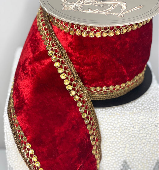 Red Velvet Jeweled Ribbon