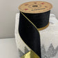 Black and Sheer Gold Wired Ribbon double sided 2.5" x 10 Yards