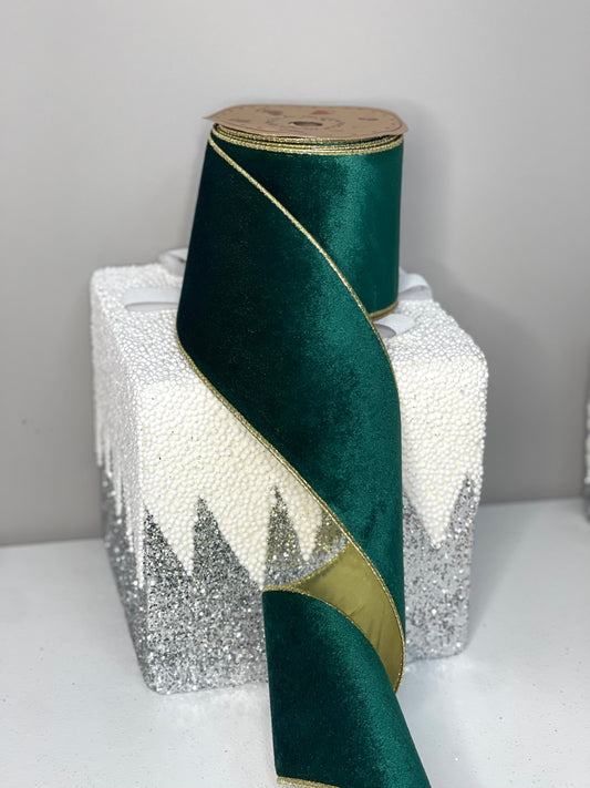 Green and Gold Wired Craft Ribbon double sided 4" x 10 Yards