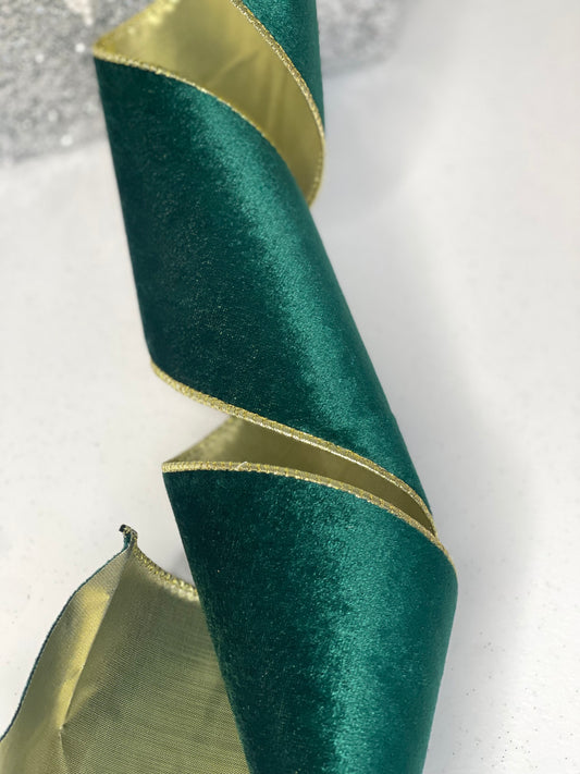 Green and Gold Wired Craft Ribbon double sided 4" x 10 Yards