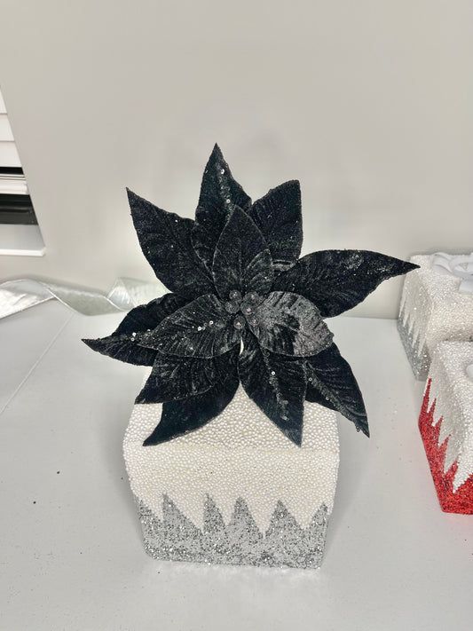 Black Velvet Glitter Poinsettia Flower