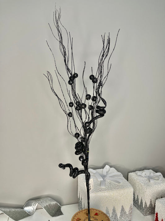 Black Glittered Whimsical  Floral Spray/Pick Stem 31'' Set of 2