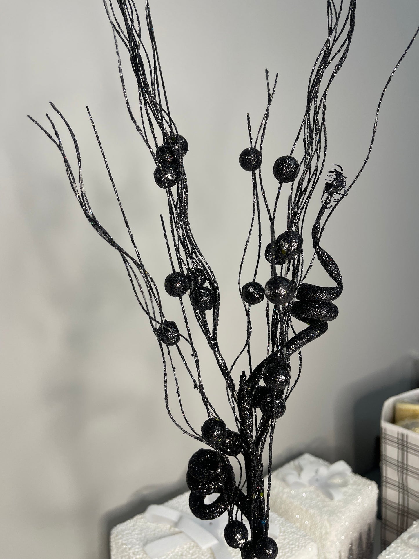 Black Glittered Whimsical  Floral Spray/Pick Stem 31'' Set of 2