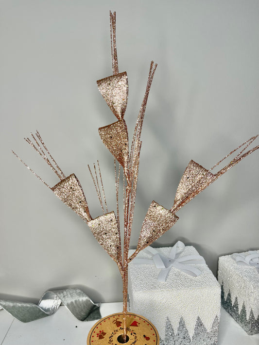 Rose Gold Glittered Floral Stem/ Pick Spray