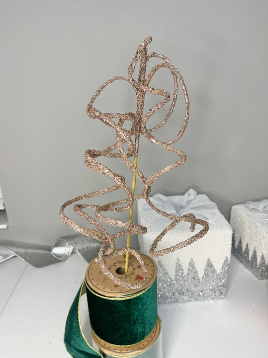 Rose Gold Glittered Whimsical Floral Stem 28'' Swirl Set of 3