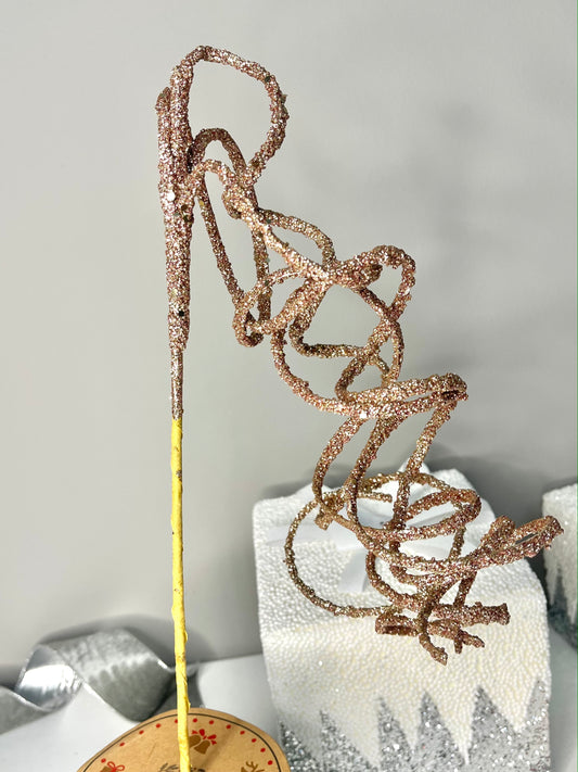 Rose Gold Glittered Whimsical Floral Stem 28'' Swirl Set of 3