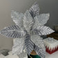 Grey and Silver Glittered Poinsettia Christmas Stem Spray Set of 3
