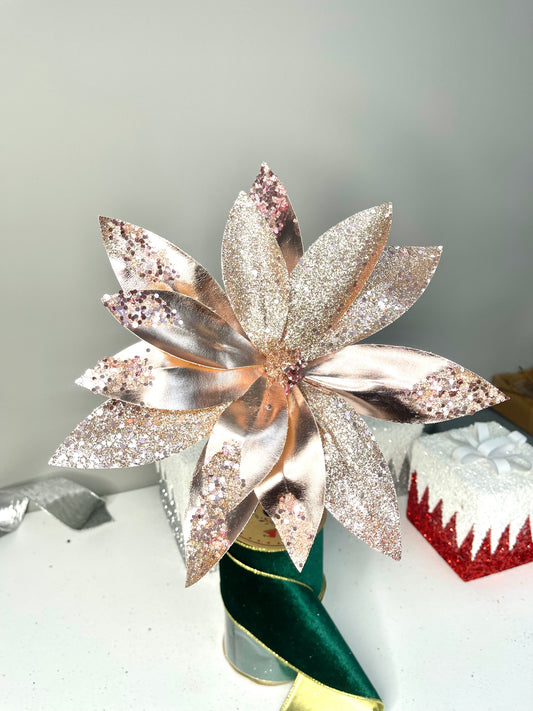 Rose Gold Metallic Poinsettia Stem beaded with Sequins