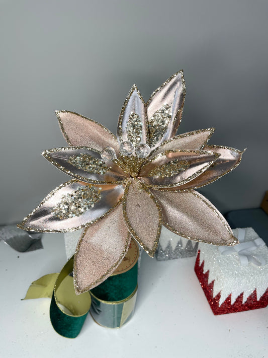 Elegant Rose Gold  Poinsettia with Crystals and Glitter 12''