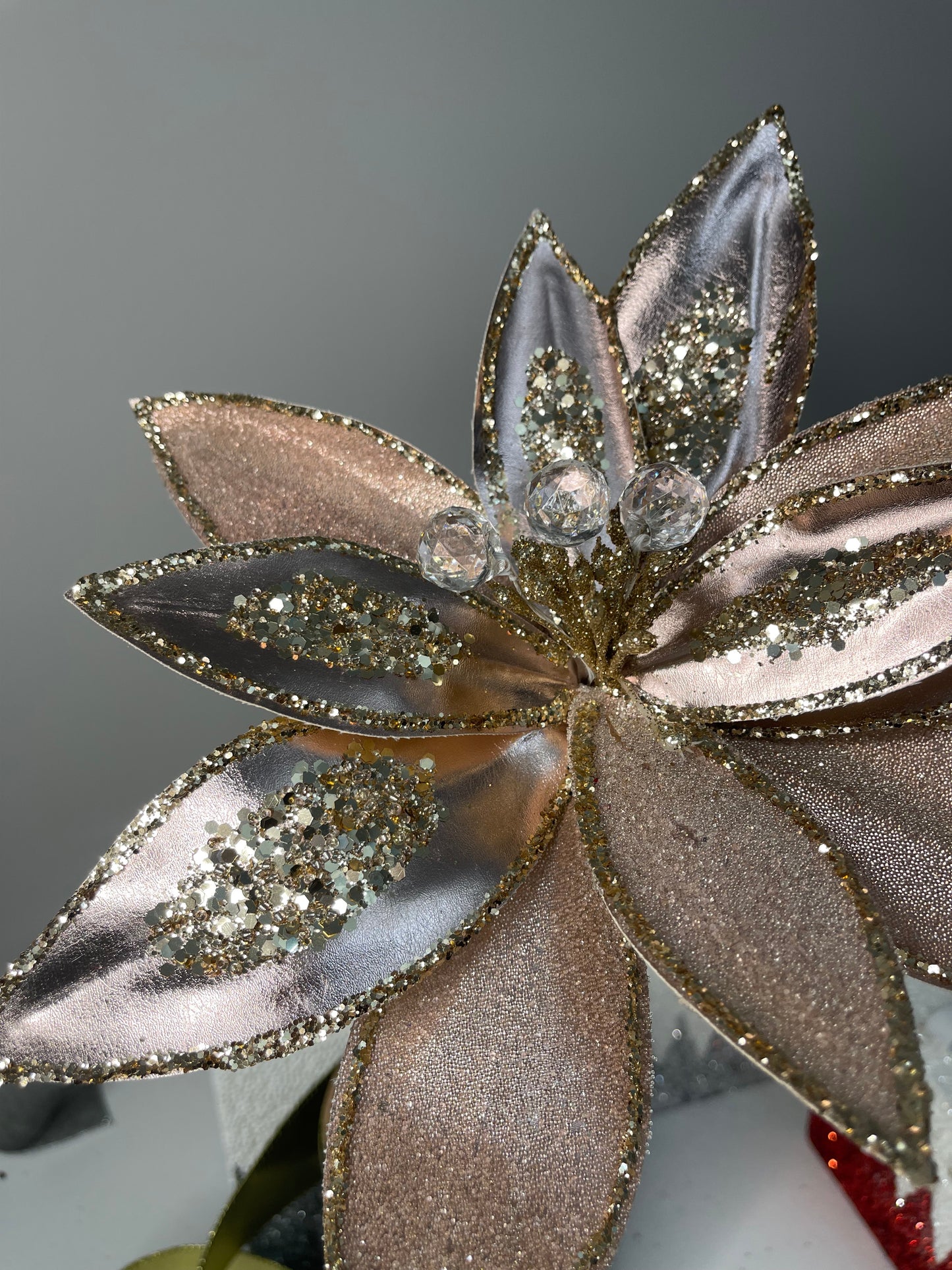 Elegant Rose Gold  Poinsettia with Crystals and Glitter 12''