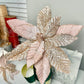 Pink Rose Gold Glittered Poinsettia Christmas Stem Spray Set of 3