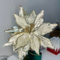 Christmas Flower Metallic Champagne Frosted Beads Poinsettia Stem Spray 12'' Set of 3