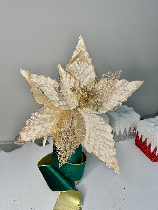 Large Champagne Velvet Mesh Poinsettia Christmas Flower