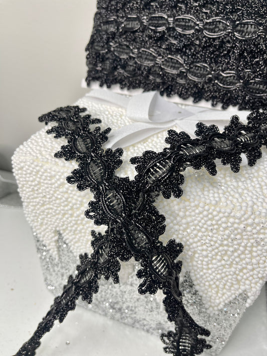 Beaded Lace Trim Sequin Lace Mesh Trim Black Lace Ribbon Appliques