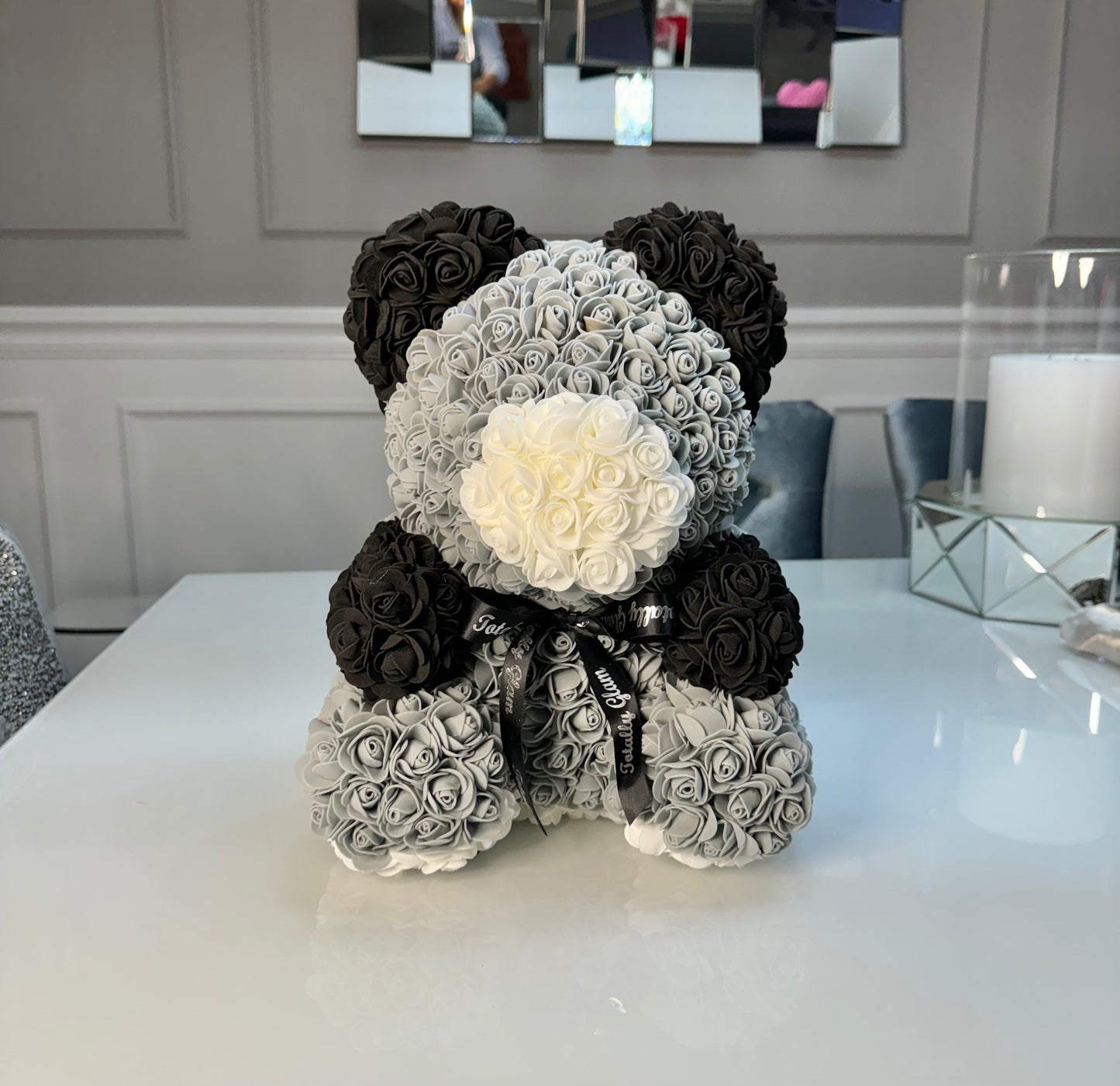 Totally Glam Large Rose Bear Rainbow Gradient Black White Grey panda bear