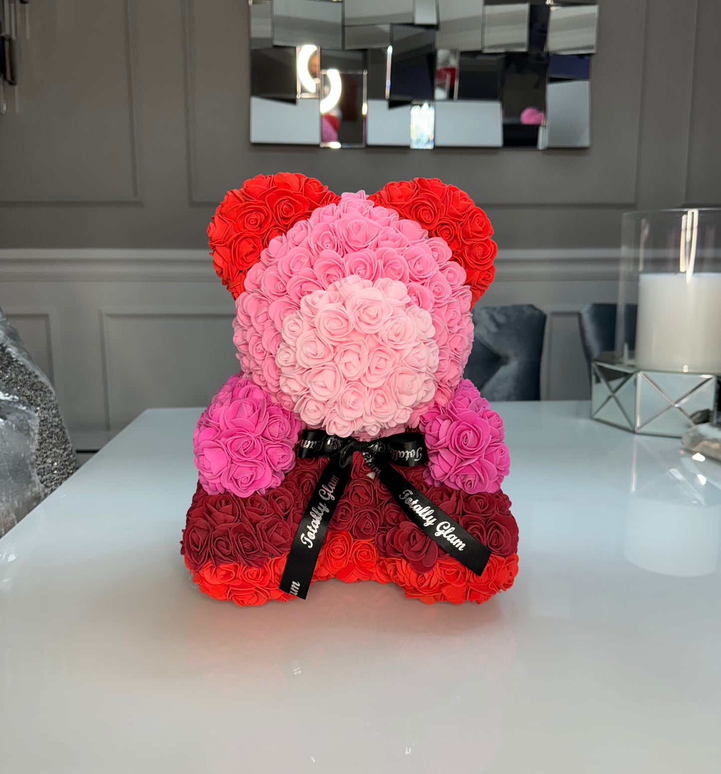 Totally Glam Large Rose Bear Rainbow Red Pink Burgundy Light Pink