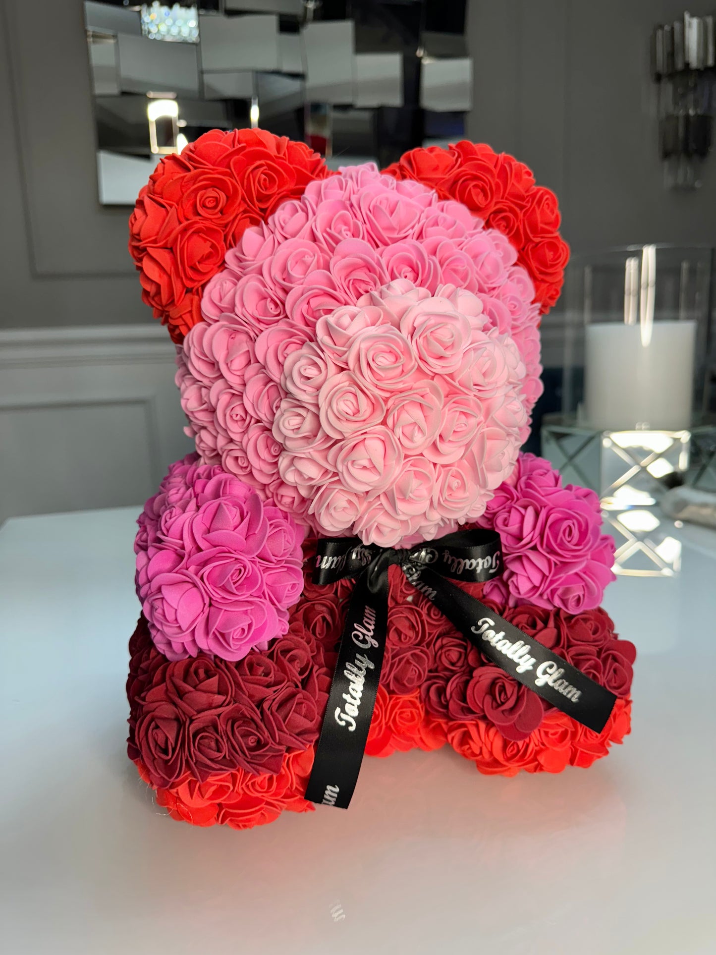 Totally Glam Large Rose Bear Rainbow Red Pink Burgundy Light Pink Black