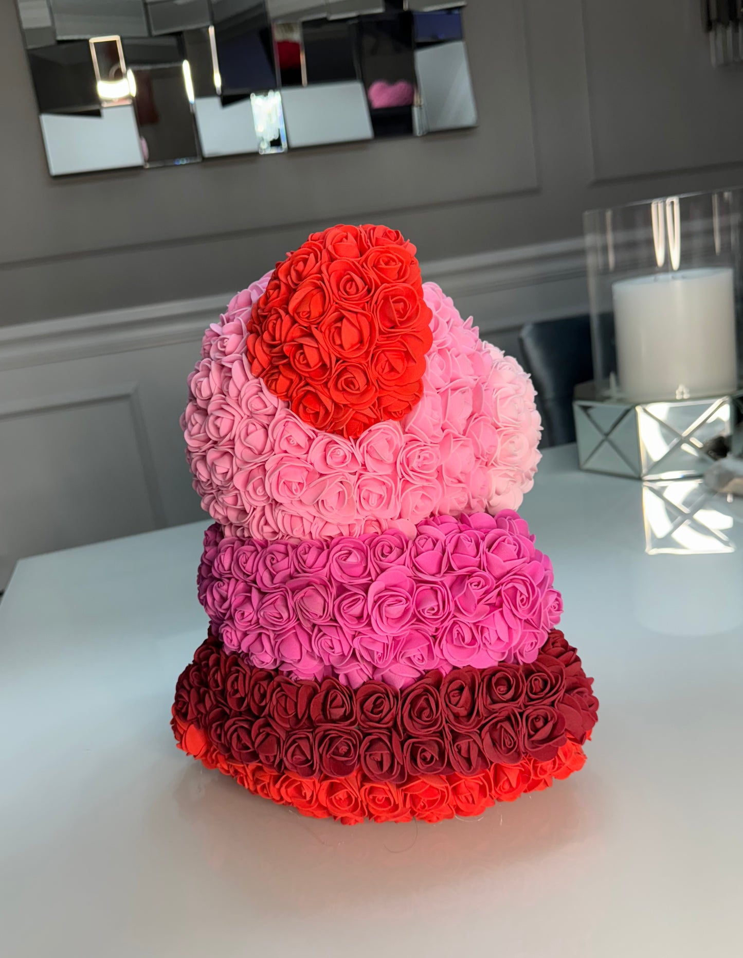 Totally Glam Large Rose Bear Rainbow Red Pink Burgundy Light Pink Black