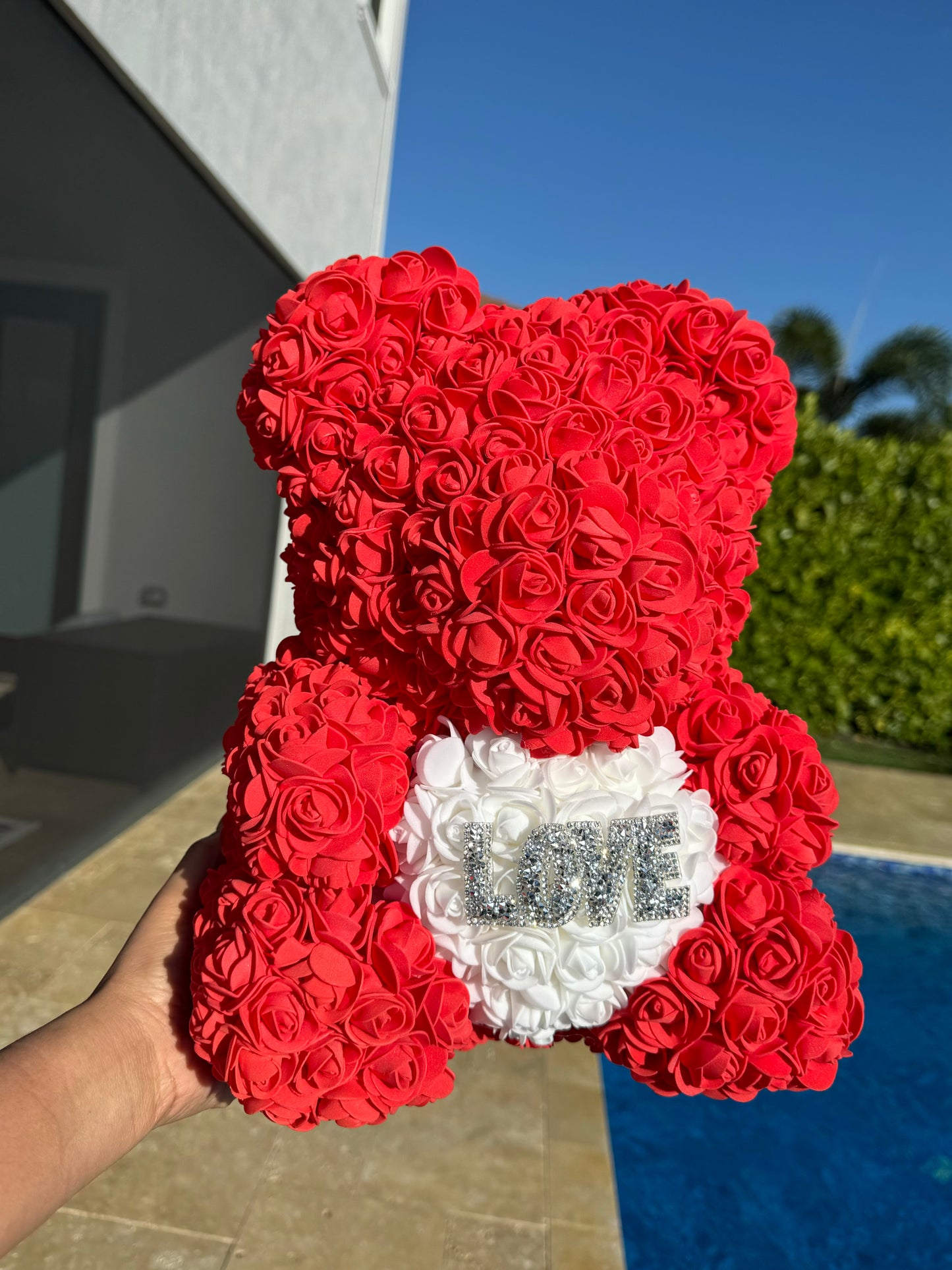 Love Rhinestone Heart Diamond Totally Glam Red White Rose Bear Large 13.5''