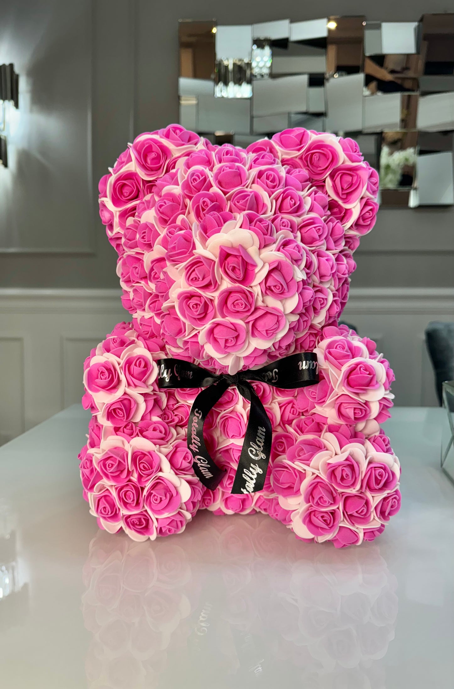 Totally Glam Large Rose Bear Ombre Pink, Purple Violet Hot pink easter and mother's day gift