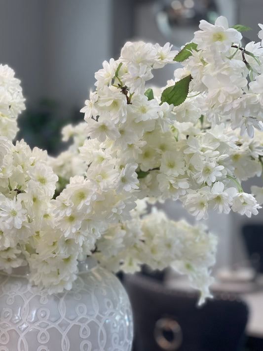 Faux Cherry Blossom in Cream White - 40" Set of 3