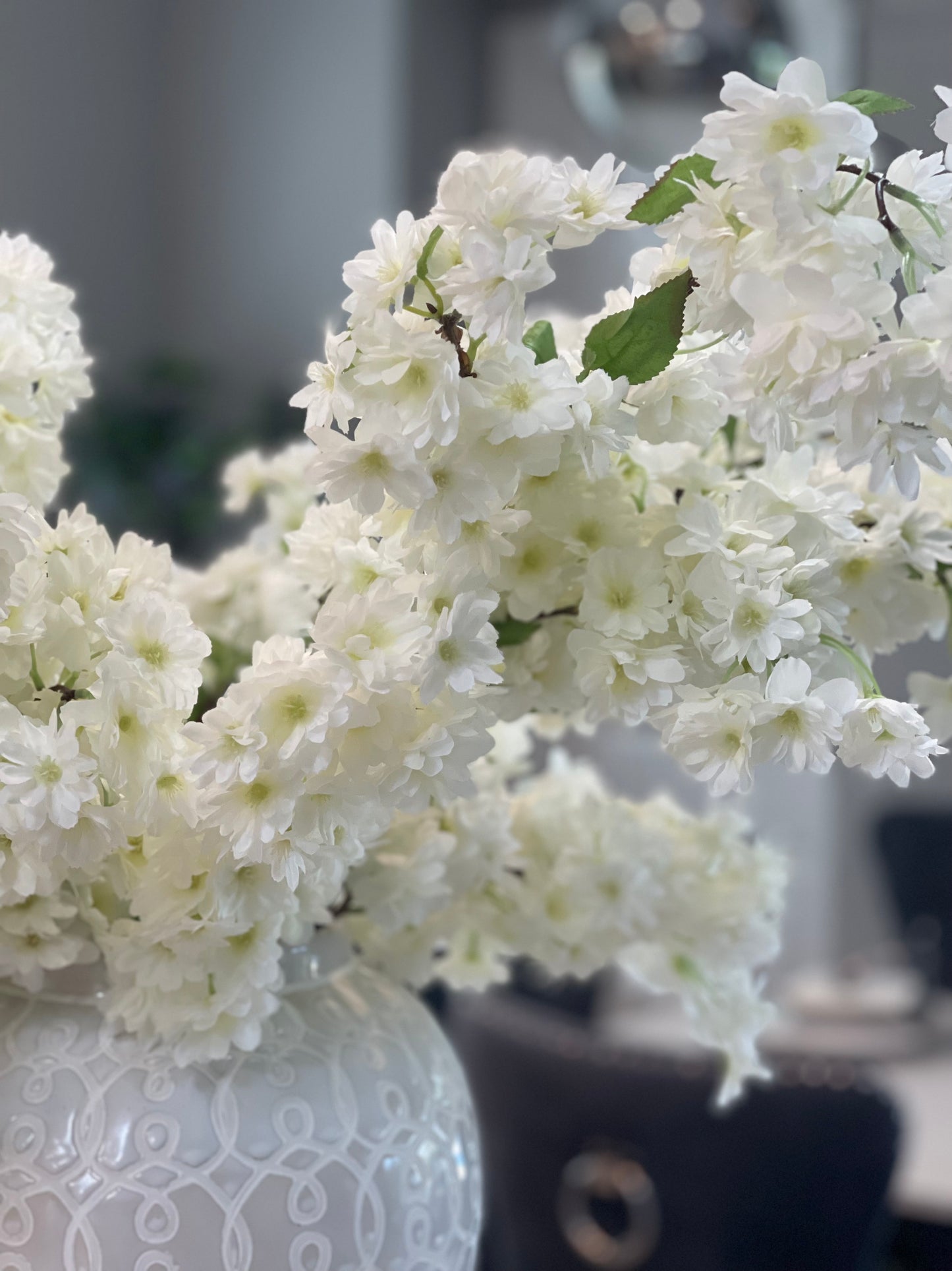 Japan White Cream Silk Cherry Blossom Flower Branches Set of 3 Pack 40'' Inches