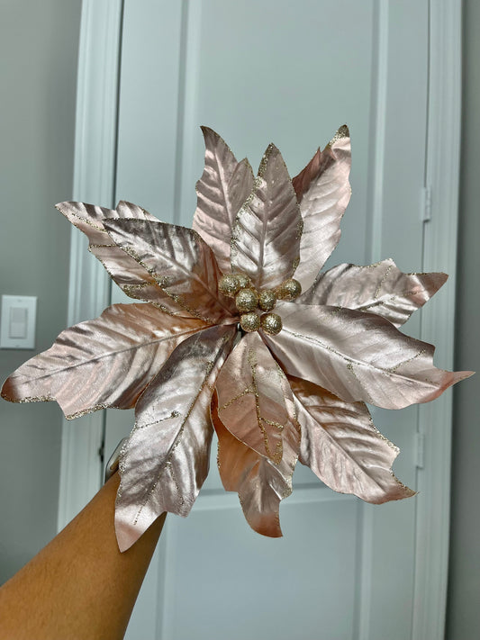 14” Rose Gold Metallic Poinsettia Stem