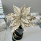 Champagne Frosted Beads Poinsettia Christmas Stem 12''