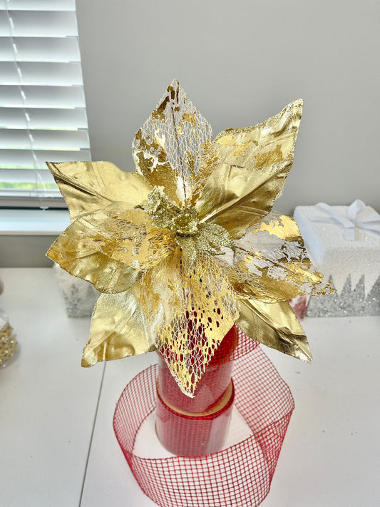 Metallic Gold Mesh Poinsettia Stem