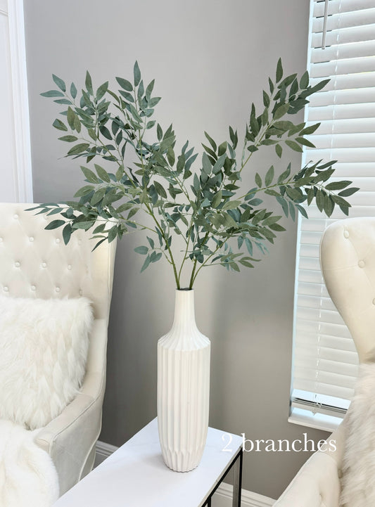 Azore Faux Frosted Green Silk Stem Leaf 2 Branches