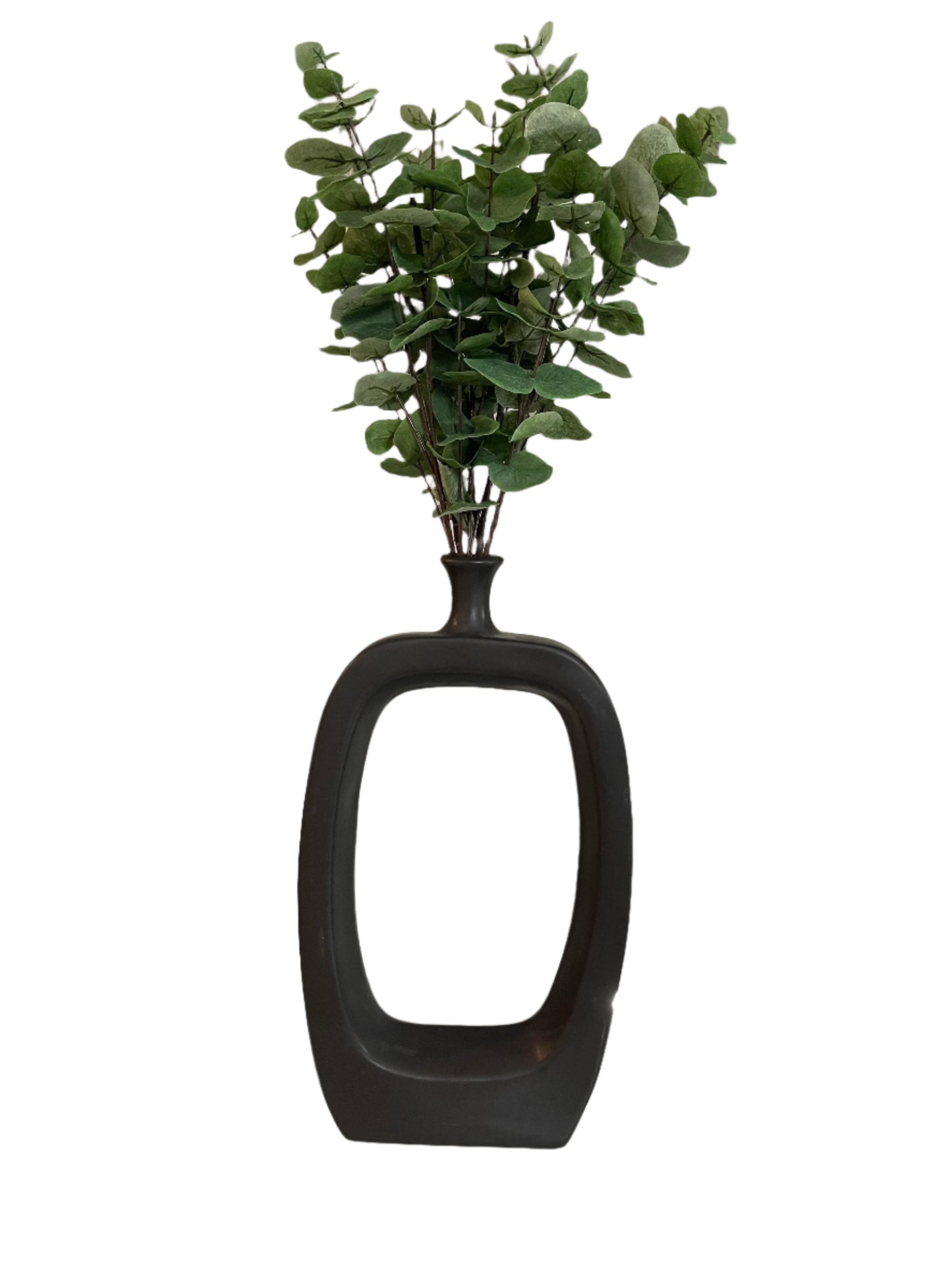 Modern Black Ceramic Cut-Out Vase, Sculptural Minimalist Home Décor Accent, Abstract Matte Vase for Shelf, Table, or Entryway