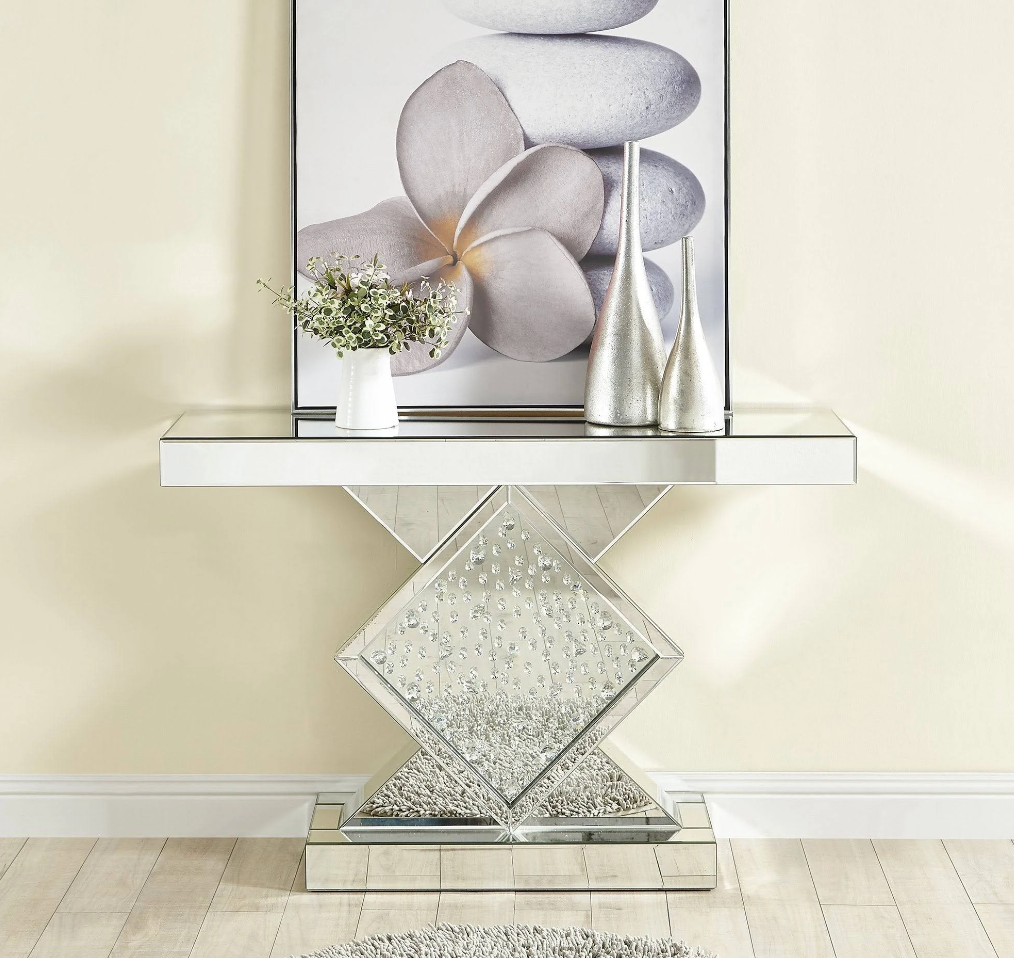 Ellie Modern Mirrored Crystal Console Table