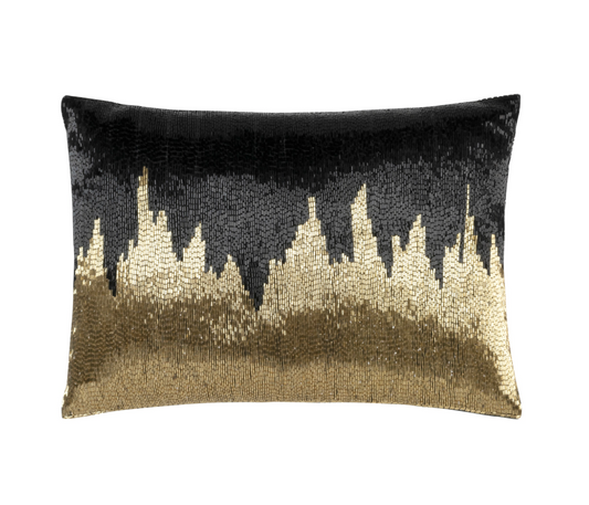 Rica Fully Beaded Black And Gold Pillow