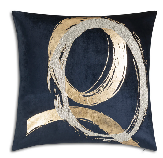 Mira Silver Foil Navy Crystal Beads Velvet Pillow