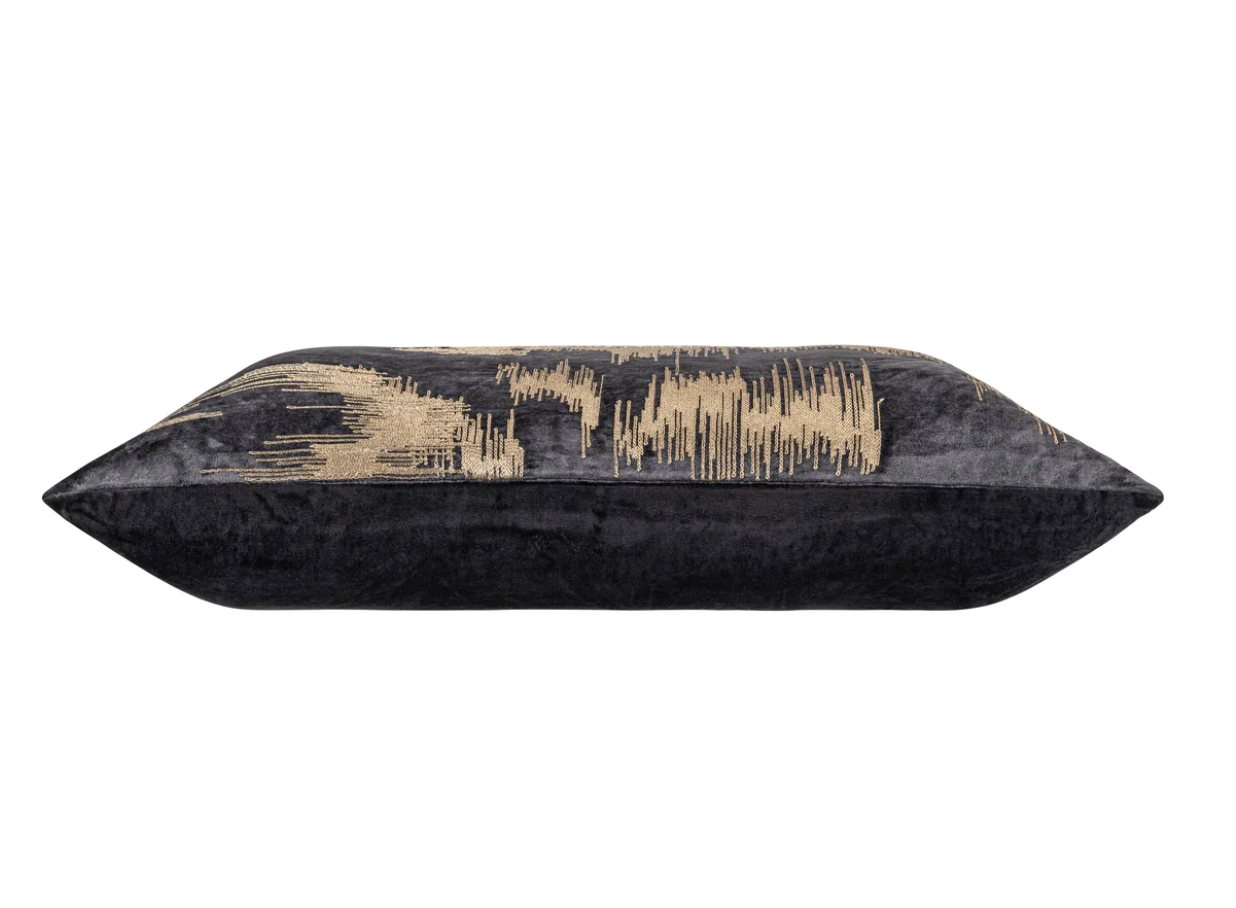 Layla Charcoal Gold Embroidered Pillow