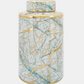 Lolita Ceramic Green, Gold White Marble Jar With Lid 12'' 16''
