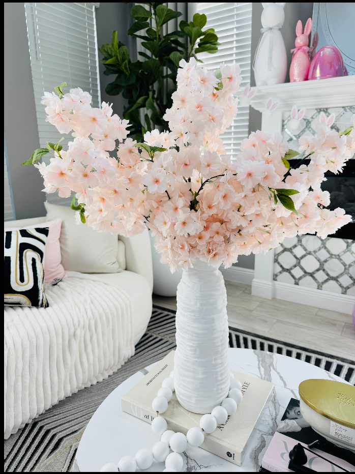 Sienna Cream Nude Blush Silk Cherry Blossom Flower 3 Branches Pack 40'' Inches Spring