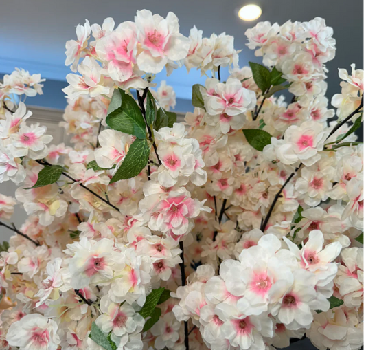 Jade Cream Blush Pink Silk Cherry Blossom Flower Branches Set of 3 Pack 40''