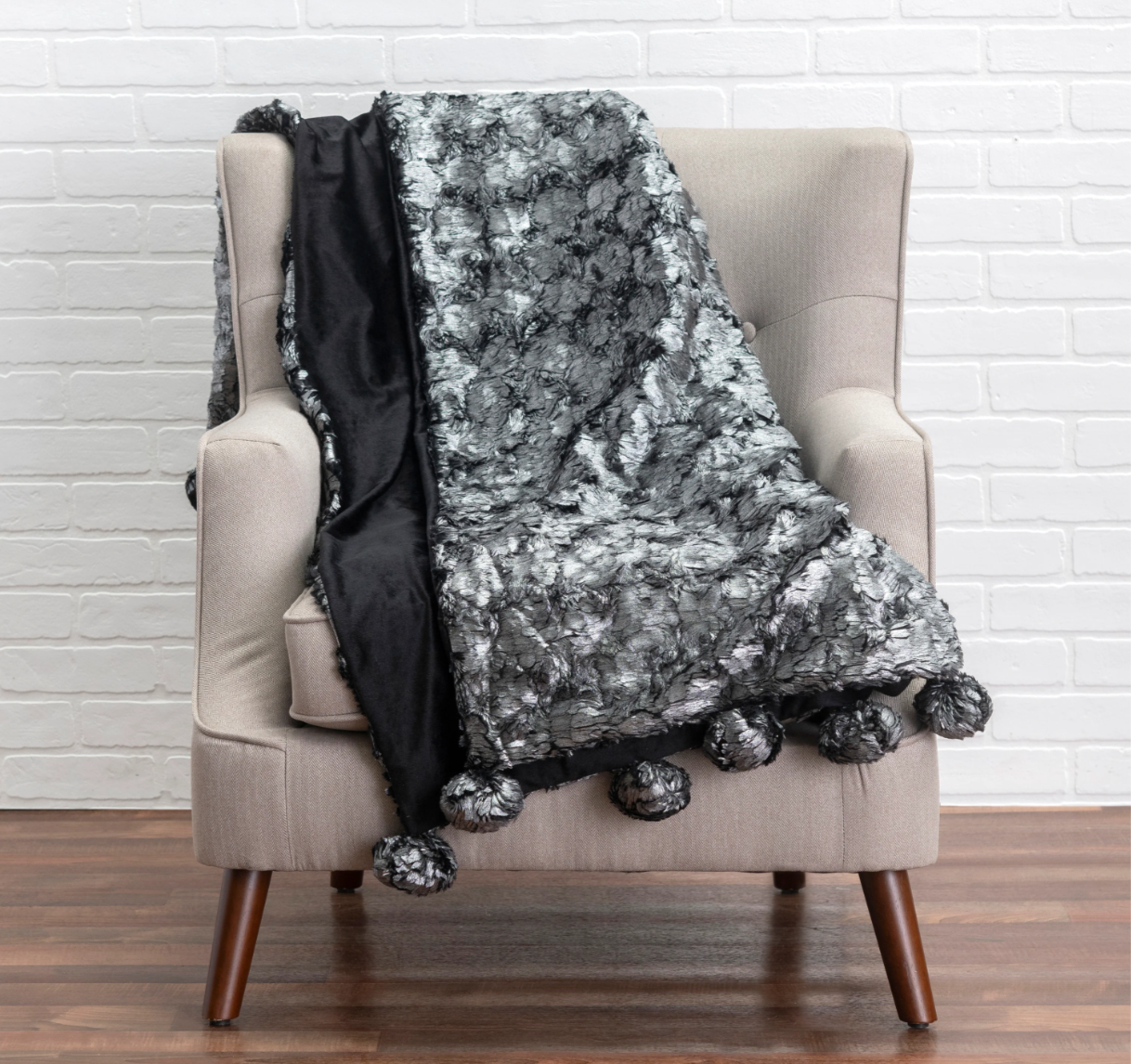 Sable Faux Fur with Metallic Feather Throw Blanket