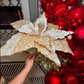 Extra Large Champagne Velvet Glittered Poinsettia Christmas Flower Set of 3