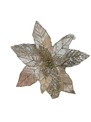 Champagne Glittered Poinsettia Christmas Flower Stem Spray 13'' Set of 3