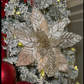 Champagne Glittered Poinsettia Christmas Flower Stem Spray 13'' Set of 3