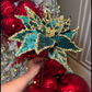 Green and Gold Glittered Poinsettia Christmas Flower Stem Spray 13'' Set of 3