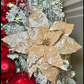 Extra Large Champagne Velvet Glittered Poinsettia Christmas Flower Set of 3