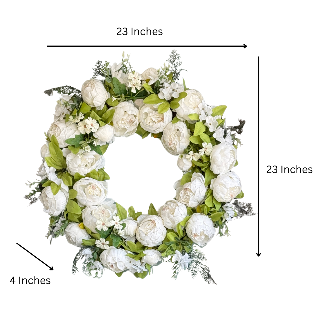 Elegant flower wreath

Green and white wreath

Peony wreath for front door

Summer floral wreath

Wreath for all seasons

Peony wreath decor

Artificial peony wreath

Indoor floral wreath

Outdoor wreath decor

Faux flower wreath for door